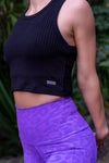 Iconic Rib Crop Racerback Singlet - Black