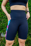 High Waist Paparazzi Long Shorts - Black/Waters Edge