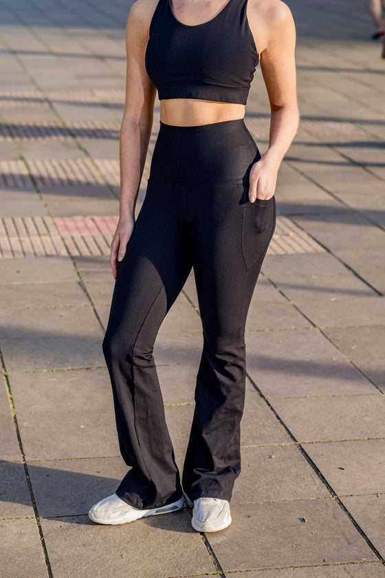 High Waist Petite (Extra Short) Flare Pants - Black